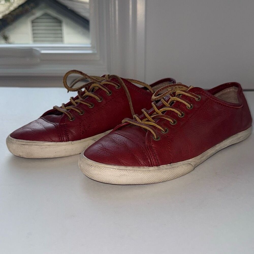 Frye Bud Red Leather Lace Up Sneakers Size 8.5 - Picture 2 of 8